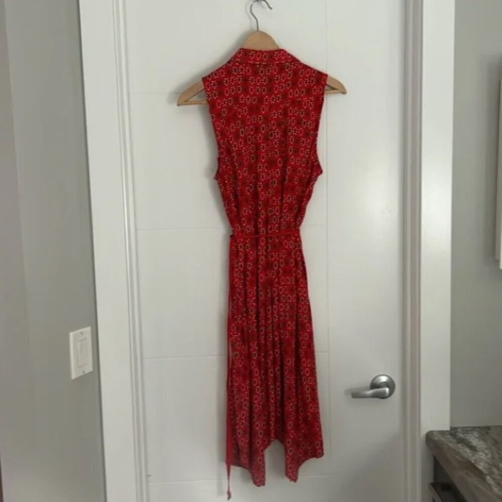MAEVE (by Anthropologie) Vicki Red Geometric Floral Shirtdress Sleeveless Midi 2 - Picture 7 of 11